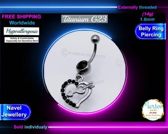 Hypoallergenic Titanium Belly Ring, Black Gemstone Navel Piercing