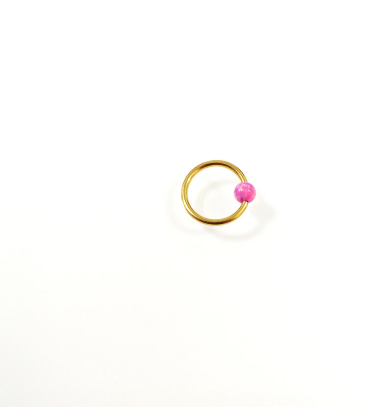 Opal Ball closure ring jewelry Anodized gold,Pink ball 16g barbell TITANIUM jewelry nibble ring jewellery,unique septum,earlobe