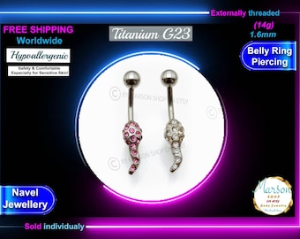 Hypoallergenic Titanium Belly Ring, Sterling Silver, Gemstone Navel Piercing