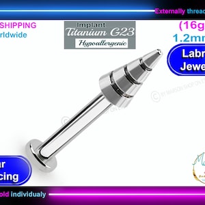 Labret piercing, 16g, 1.2mm, Long spike, medusa piercing, three layered  spike, Titanium, lips, earring, helix, daith, conch, tragus