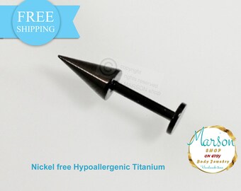Labret barbell, Titanium, cheek piercing, medusa, monroe, snake bites Long Spikes, Cones -Nickel free, tragus, helix, daith, rook,16g 1,2mm