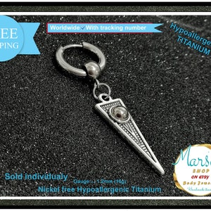 Orecchino clicker, gioielli per piercing, catena lunga a triangolo pendente, senza cuciture, segmento, titanio, 16 g, 1,2 mm, piercing all'elica, anello a lope