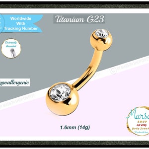 Gold Belly ring, navel piercing, belly button jewelry, Clear stone, body jewelry gift for her, Hypoallergenic, Titanium, free shipping