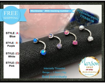 Titanium Curved Barbell, Iridescent Opal Body Piercing (16g)