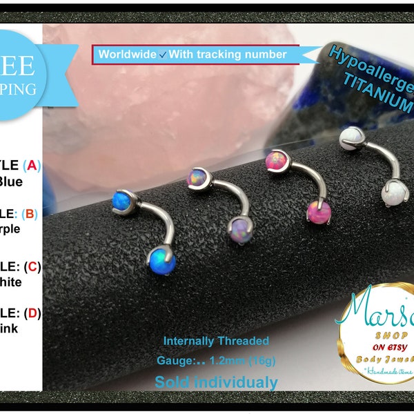 Titan böjd skivstång, 16g, opal piercingsmycken