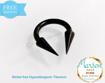 Horseshoe Circular barbell 14g, Long spikes  Anodized black. Hypoallergenic Nickel free Titanium barbell. 1,6mm .Nipple, septum, rook, ear