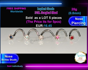 Surgical Steel Nose Ring Set, CZ Flower Studs (LOT 5pcs)