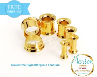 Double Flared Flesh Tunnel Gold Plated mit Strass Steinchen Double Flared Flesh Tunnel Gold Plated mit Strass Steinchen