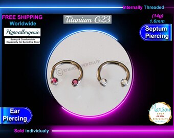 Titanium Horseshoe Barbell, Internally Threaded Septum, Nipple Piercing (14g)