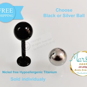 Labret barbell, Titanium, 16g, 5mm ball. Lips, tragus, cartilage, helix, ear body piercing, cheek, piercing, medusa, monroe, snake bites