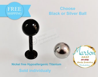 Labret barbell, Titanium, 16g, 5mm ball. Lips, tragus, cartilage, helix, ear body piercing, cheek, piercing, medusa, monroe, snake bites