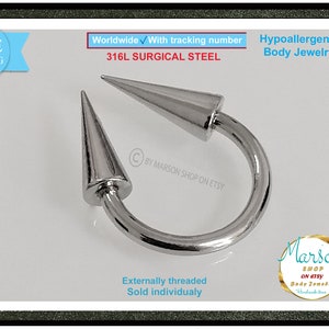 Very Long spike, Circular barbell Extreme 1.2mm, 16g Horseshoe Surgical steel, Hypoallergenic barbell. Septum Gift men, women. Free shipping