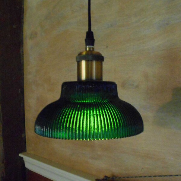 Glass Pendant Ceiling Light, with a 6 inch Green Glass Bowl Shade