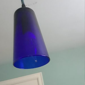 Handcrafted, Cobalt Blue Pendant Light, with a 7x3 inch Drinking Glass Shade