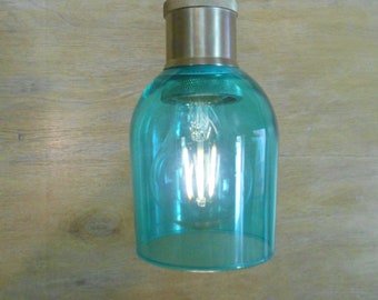 Glass Pendant Ceiling Light, with a 4x3.25 inch Aqua Glass Shade