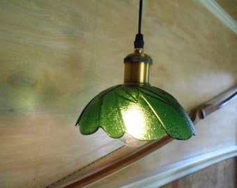 Glass Pendant Ceiling Light, with a 6 inch Green Glass Bowl Shade