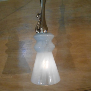 White Glass 15x4.5 inch Pendant, Ceiling Light, with a Silver Swan