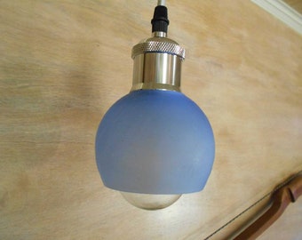 Light Blue Glass Pendant Light, Recycled Candle Shade