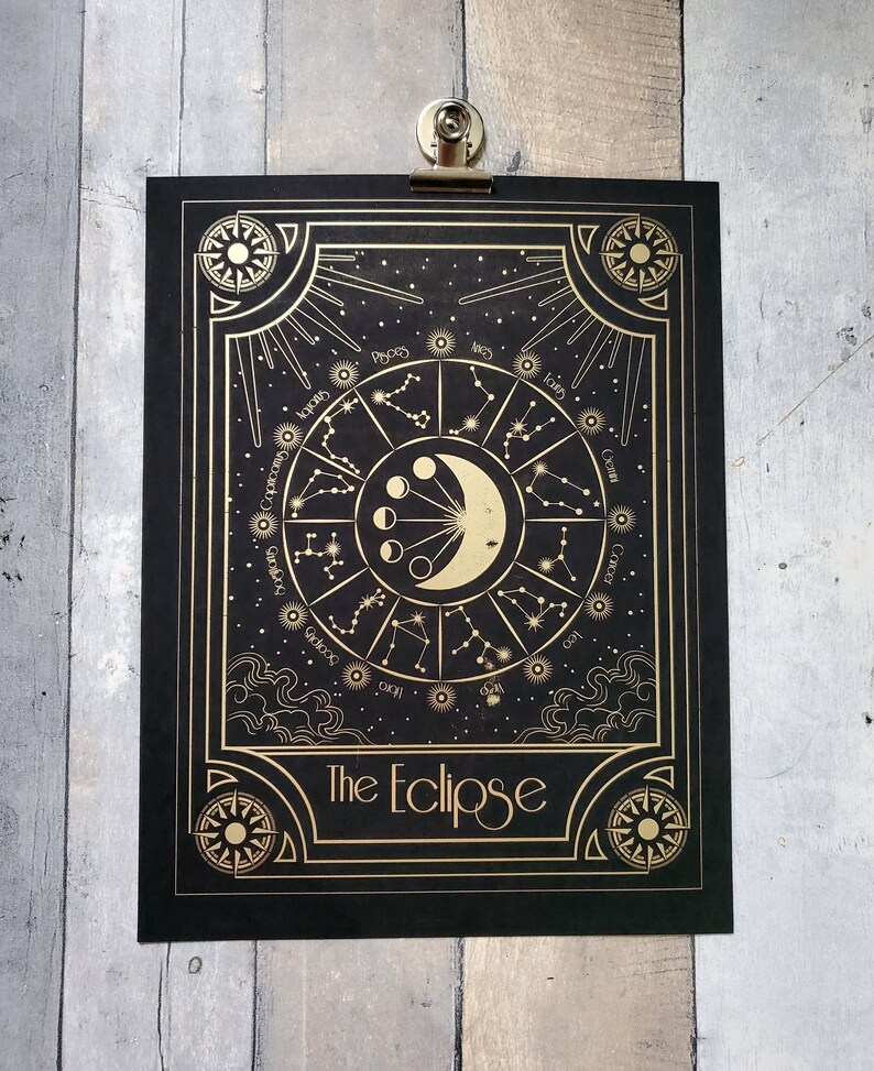 The Eclipse Tarot card foil Print Moon Print Moon Wall art Etsy.de