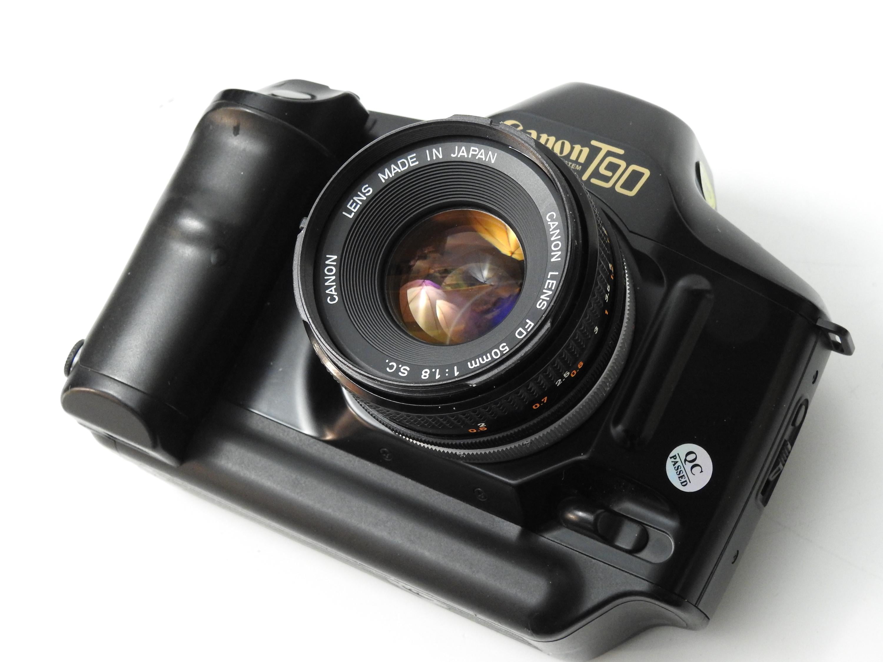 Canon T90 SLR Film Camera Set: FD 50mm Lens, Speedlight Flash