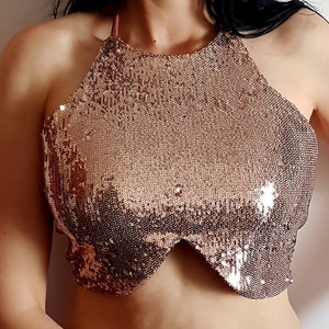 Rose gold sequins sexy top - Marisela Veludo