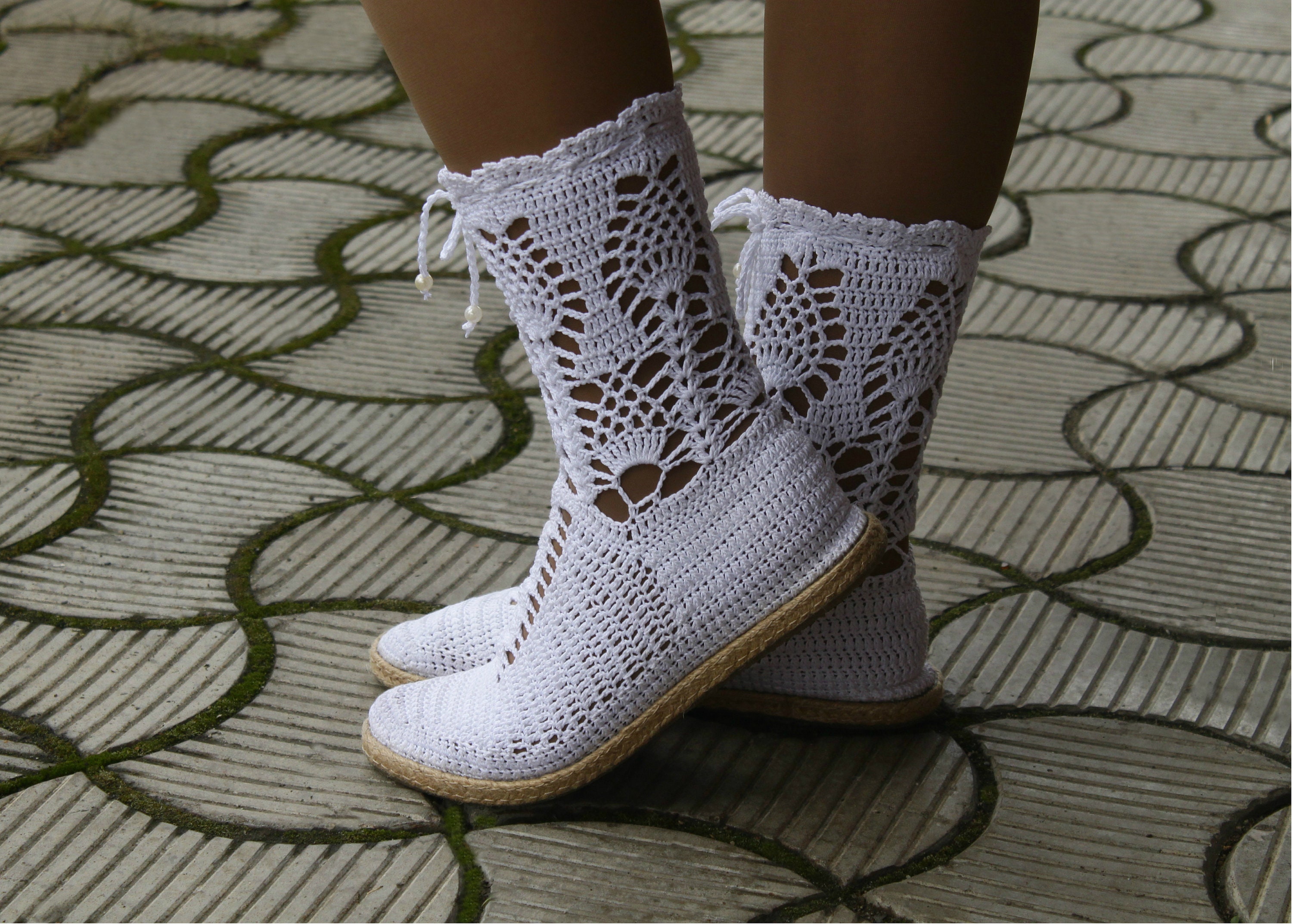 Womens moccasins Crochet boots Summer ankle boots White | Etsy
