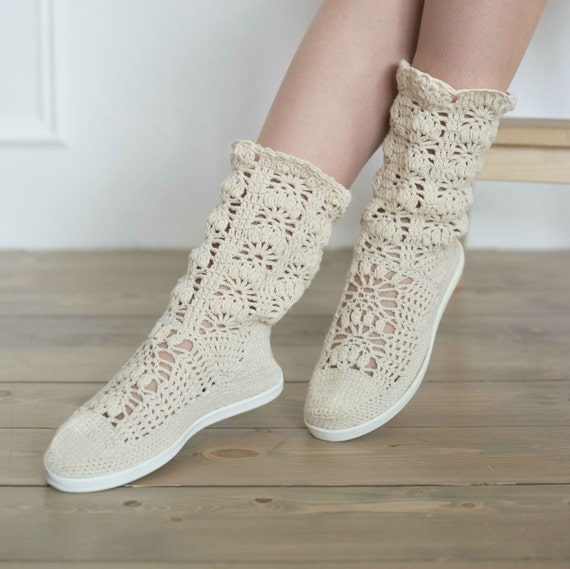 Moccasins women Crochet boots Summer ankle boots Crochet shoes | Etsy