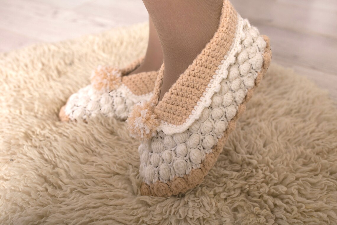Womens crochet slippers Leather sole House women shoes Crochet Etsy