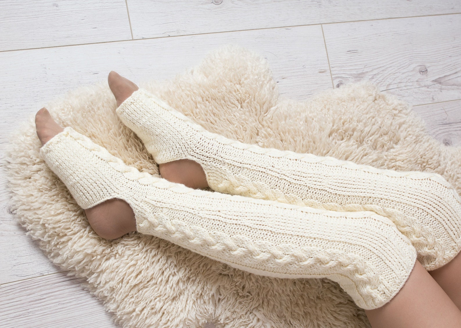 Calentadores blancos de piernas largas Tejer calentadores de Etsy