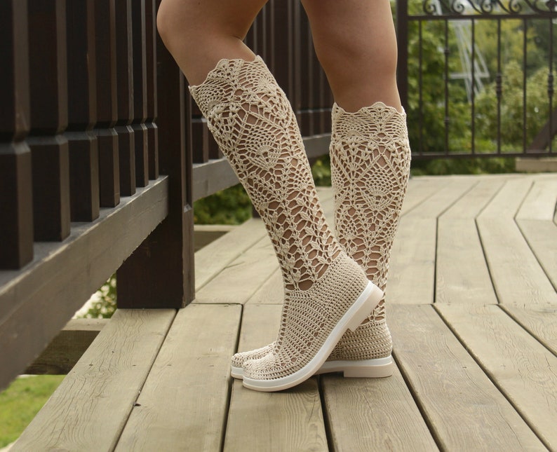 Knee high boots Crochet boots women Summer crochet shoes knee | Etsy