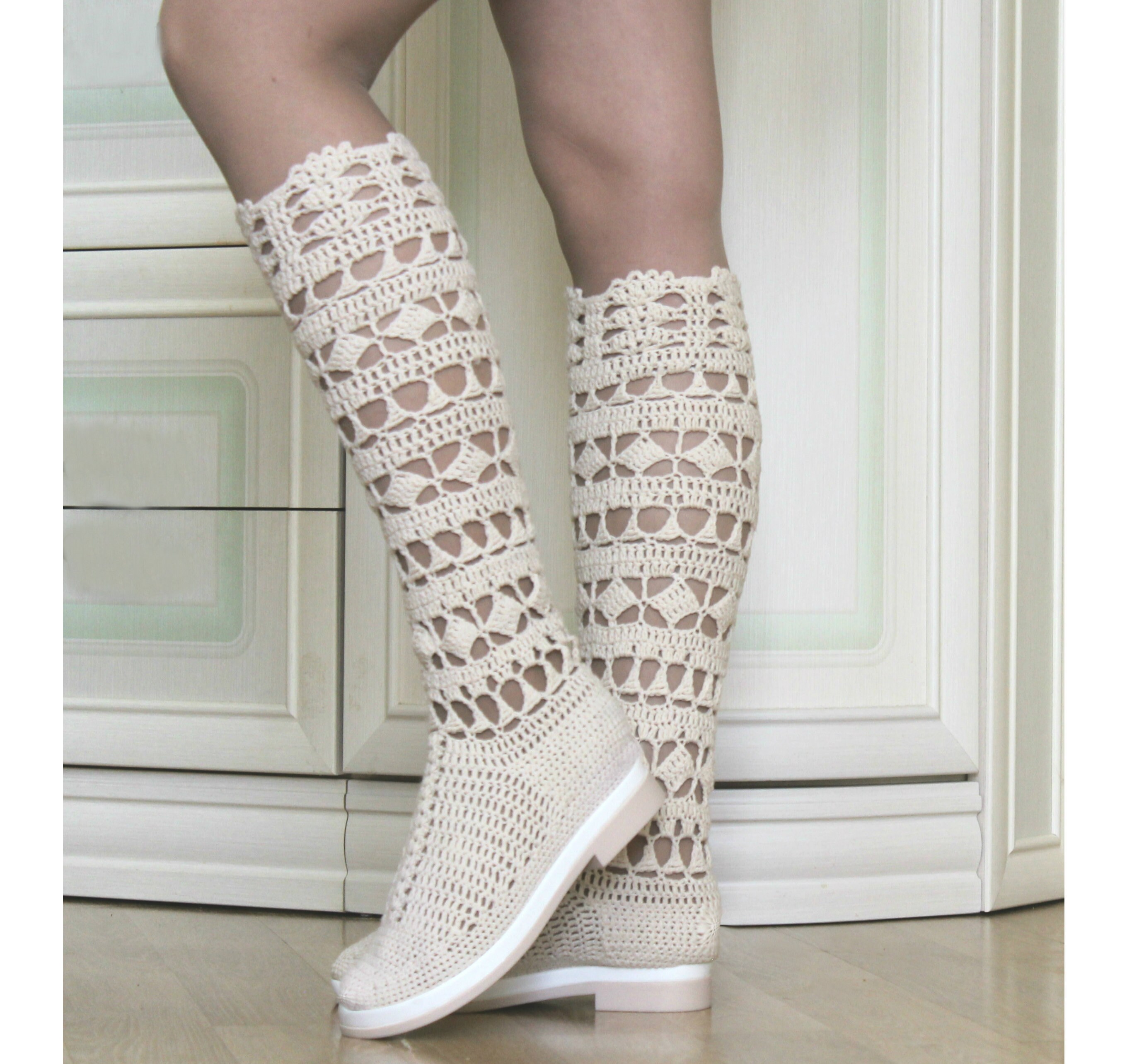 Summer boots women Knee high boots Crochet women shoes Summer | Etsy