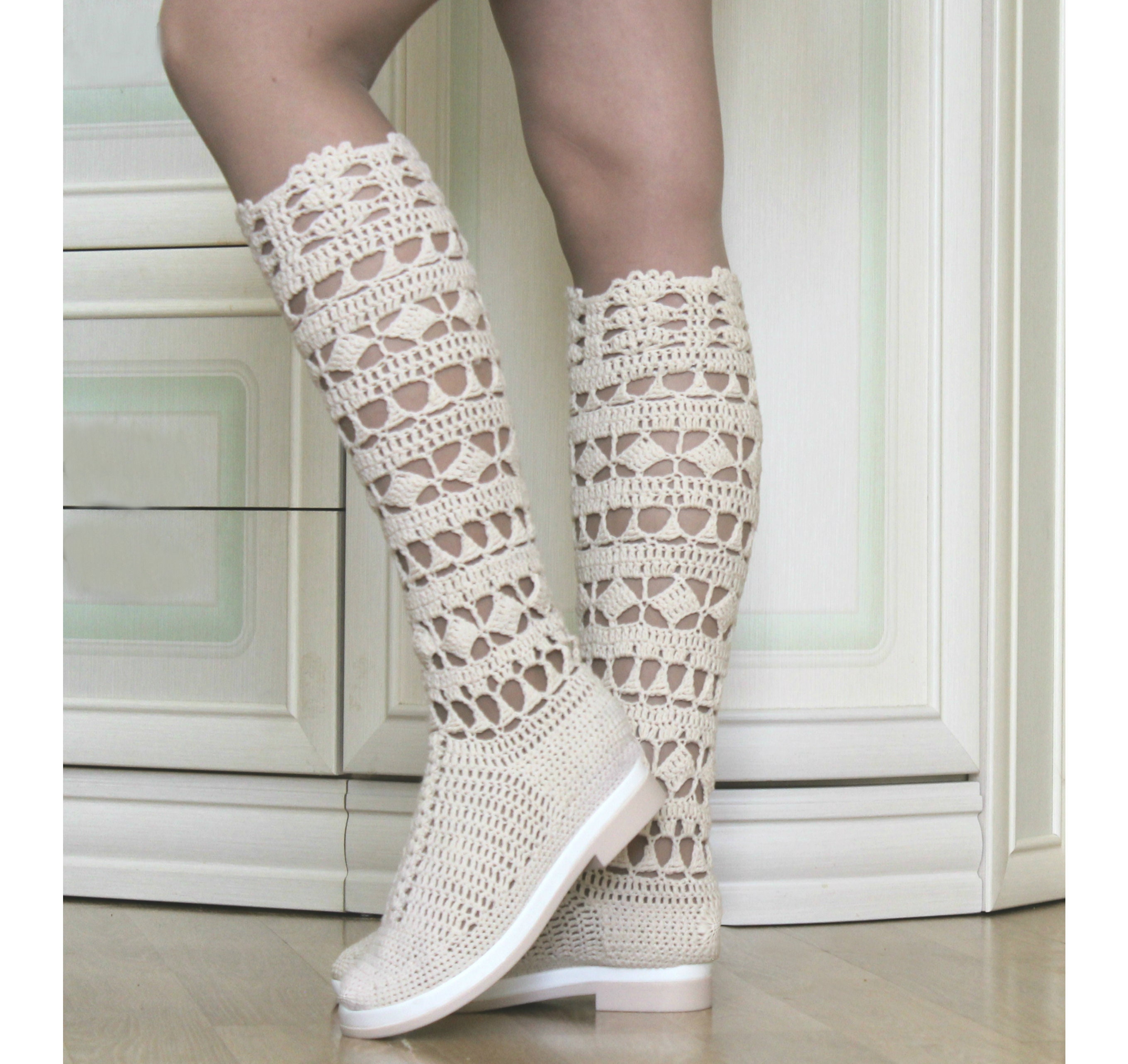 Summer boots women Knee high boots Crochet women shoes Summer Etsy
