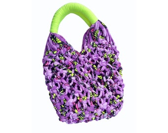 Neon Butterfly Tie Dye Print Macrame Bag - Medium Size