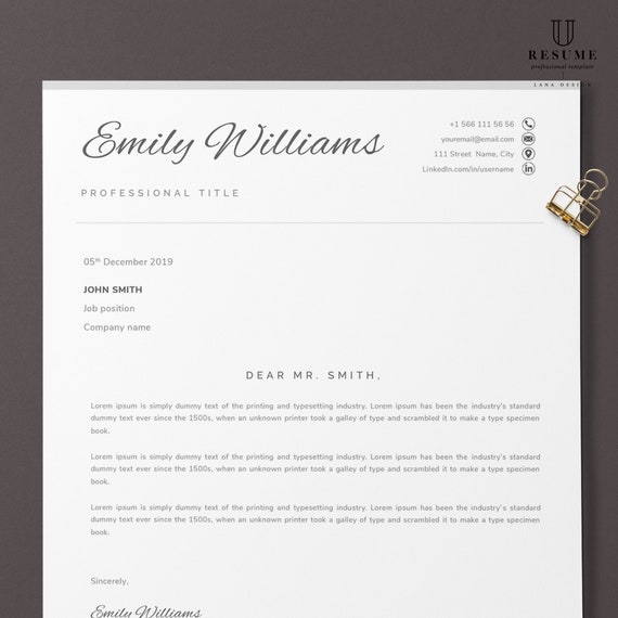 Professional Cover Letter Template Cover Letter Letterhead | Etsy