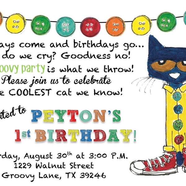 Pete the Cat Groovy Invitation