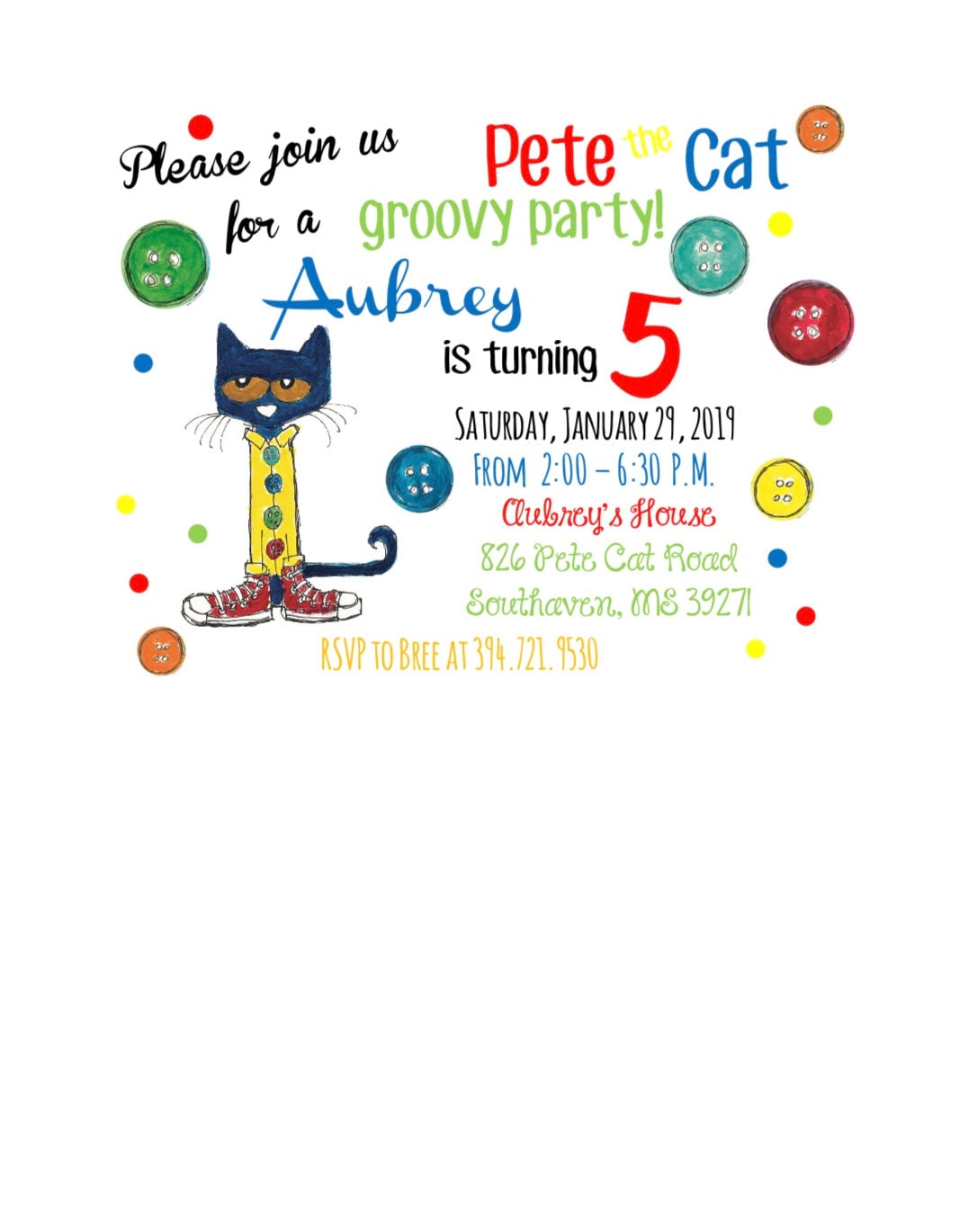 Pete the Cat Birthday Invitation - Etsy