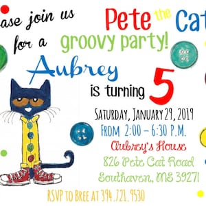Pete the Cat Birthday Invitation