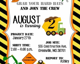 Dump truck construction site invitations