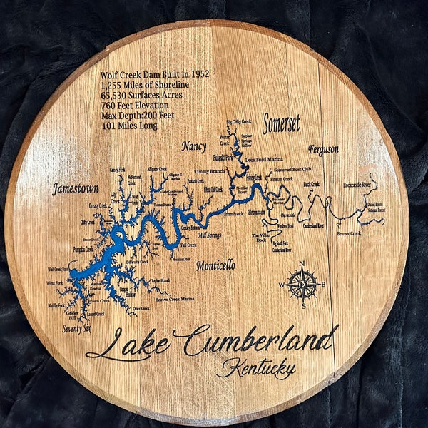 Lake Bourbon Barrel Lid with Epoxy customized for your favorite lake.