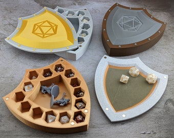 Escudo para sujetar dados / Combinación de colores personalizable / Dados incluidos / Bandeja con tapa magnética / Almacenamiento para 2 juegos de dados y miniaturas de TTRPG