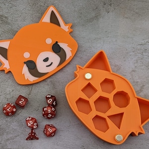 Red Panda Dice Box with Reversible Magnetic Lid | Storage for a set of polyhedral TTRPG dice