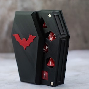 Coffin Dice Vault | Customizable color scheme and lid designs | Magnetic lid and storage for one set of polyhedral RPG dice