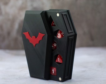 Coffin Dice Vault | Customizable color scheme and lid designs | Magnetic lid and storage for one set of polyhedral RPG dice