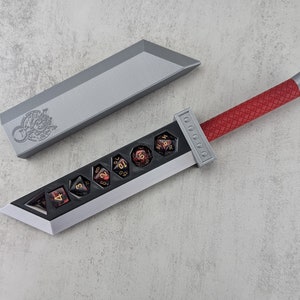 Buster Dice Sword | Dice included! | Storage for a 7-die set of TTRPG dice