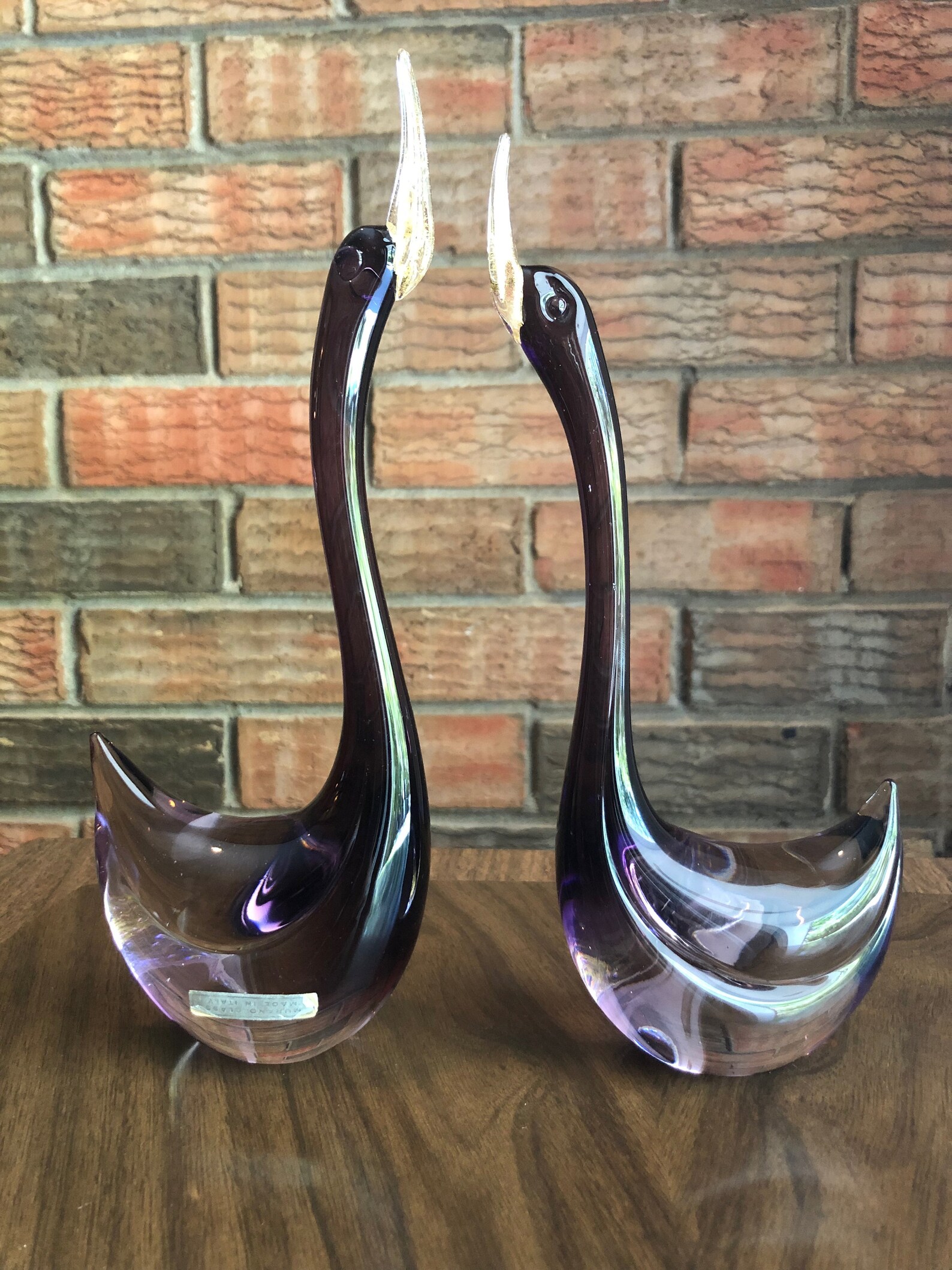 Hand blown Glass Swans pair Etsy