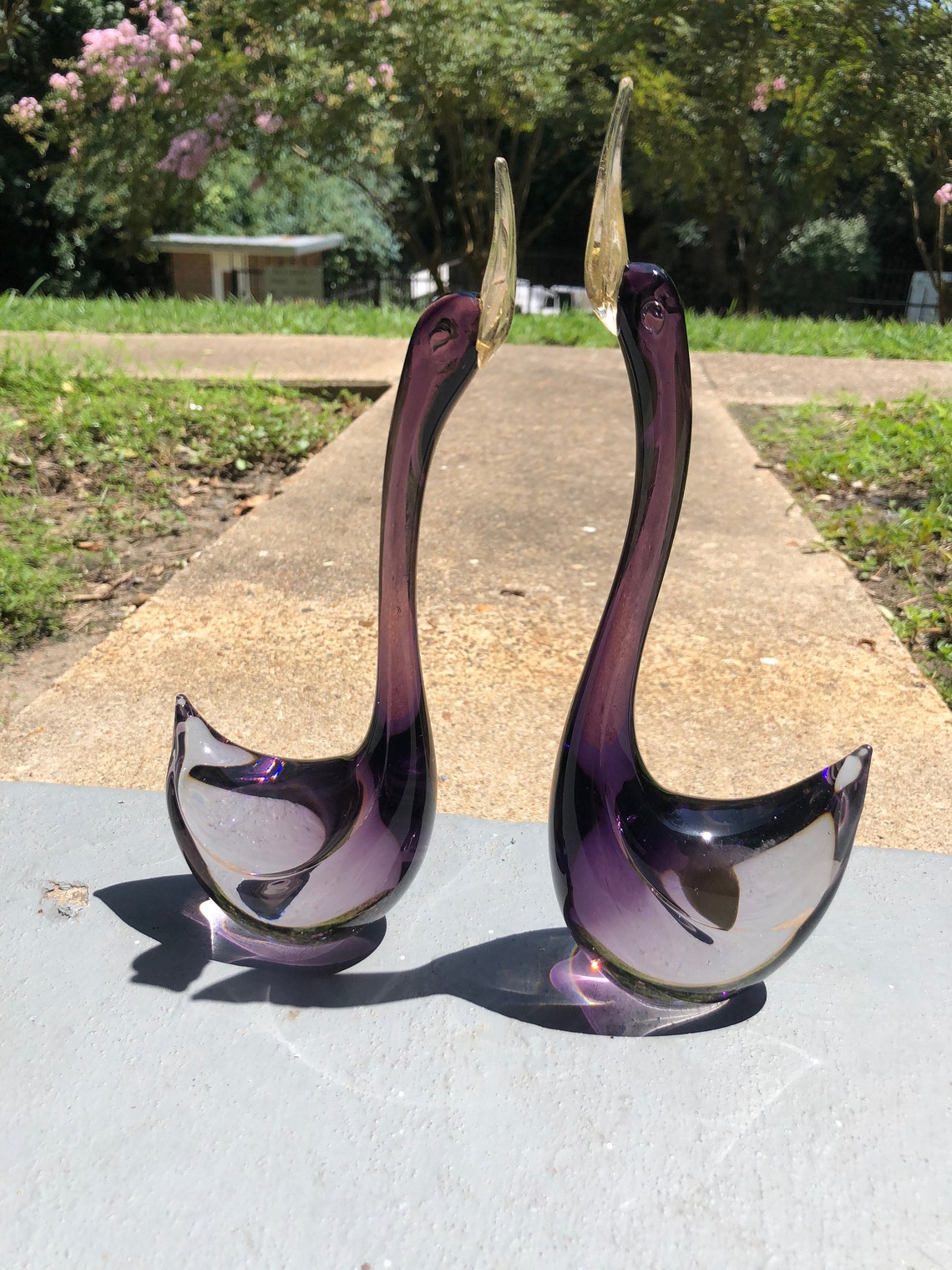 Hand blown Glass Swans pair Etsy