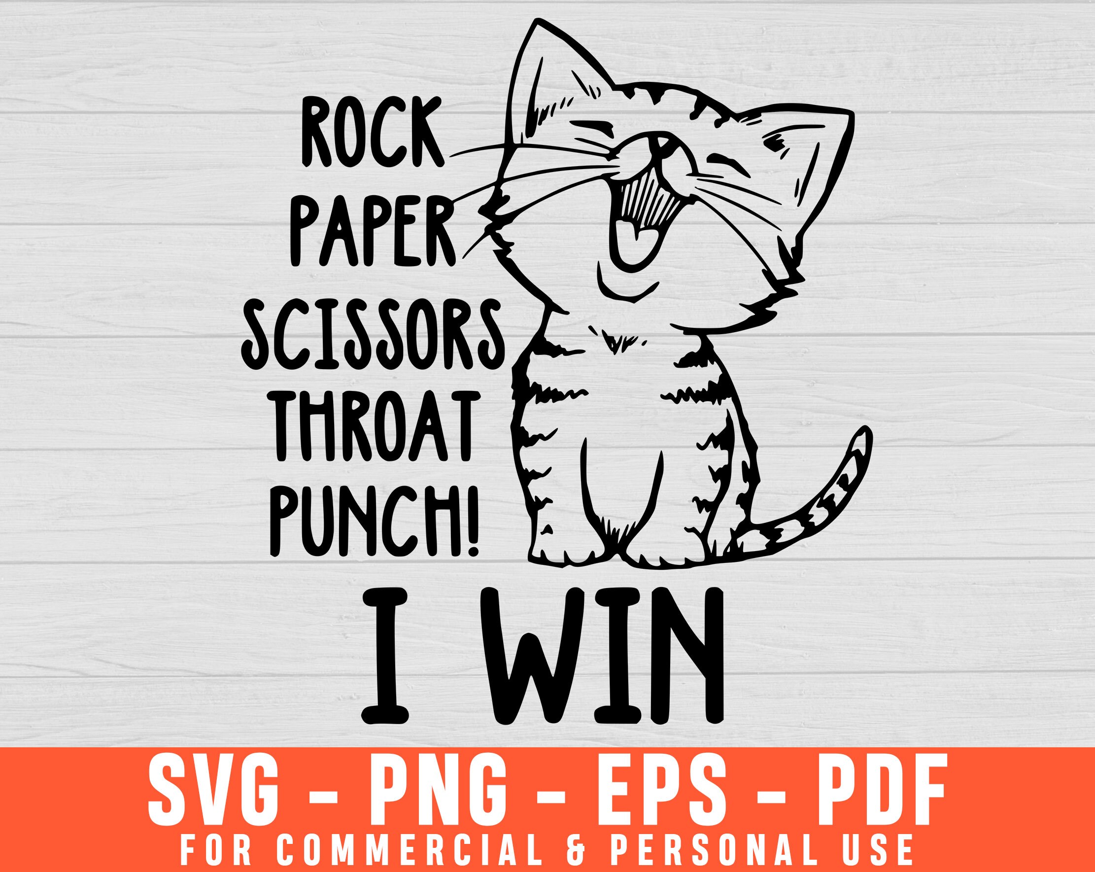 Cat Rock Paper Scissors Throat Punch Win Svg Funny Cat Svg Etsy
