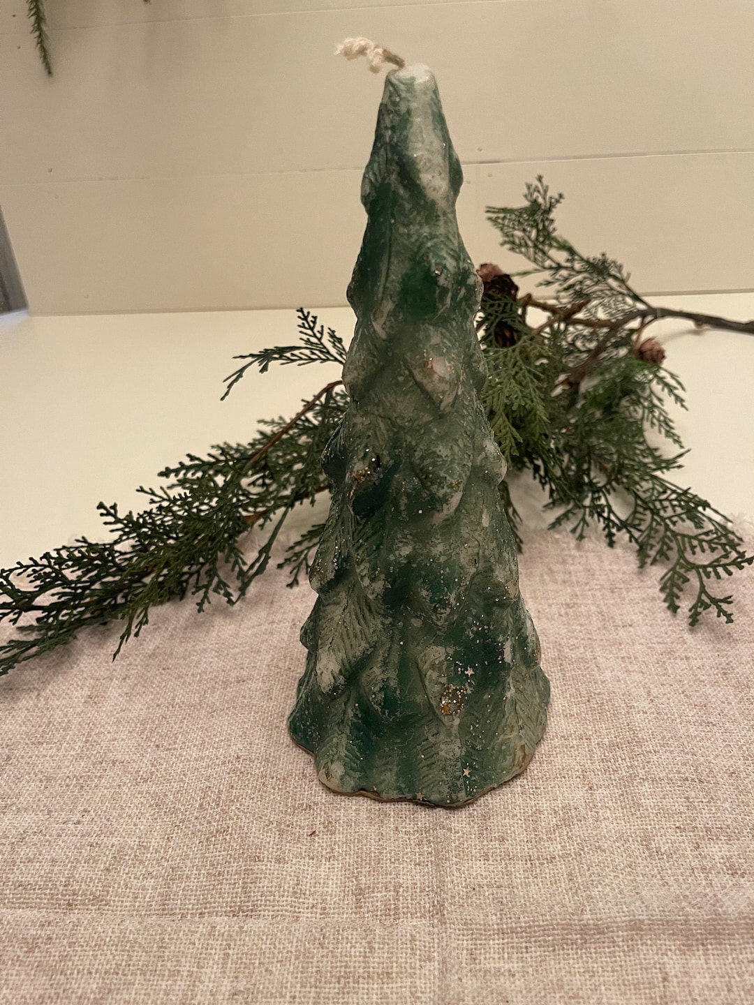 Vintage Green Christmas Tree Candle Etsy