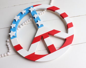 Patriotic Peace red white and blue with stars 12 inch round