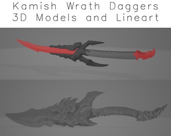 Kamish's Wrath Daggers - 3D models and lineart DIGITAL FILE